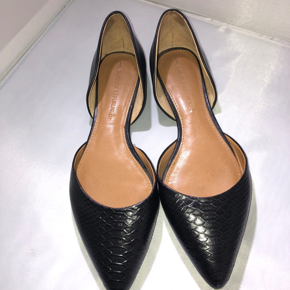 Banana Republic Black Snakeskin Embossed Leather dOrsay Pointed Toe Flats 8M